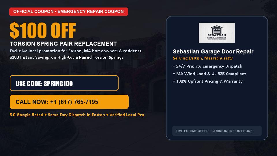 $100 OFF Dual High-Cycle Torsion Spring Replacement in Easton, MA - Sebastian Garage Door Repair