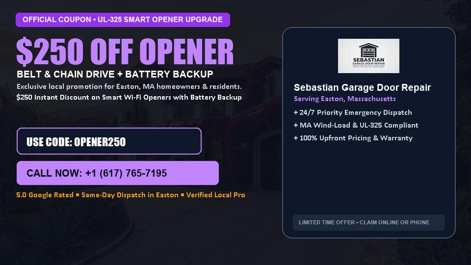 $250 OFF Smart Wi-Fi Garage Door Opener Installation in Easton, MA - Sebastian Garage Door Repair